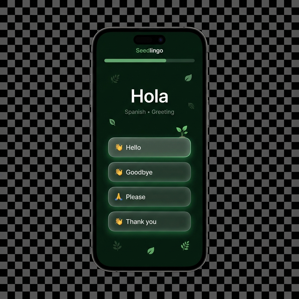 Seedlingo app showing a vocabulary quiz